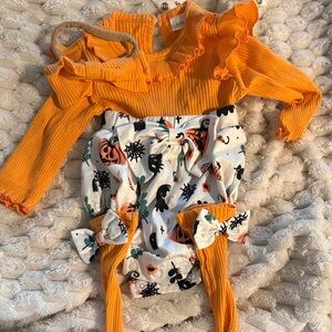 Orange Ruffled Baby Outfit with Printed Bottoms